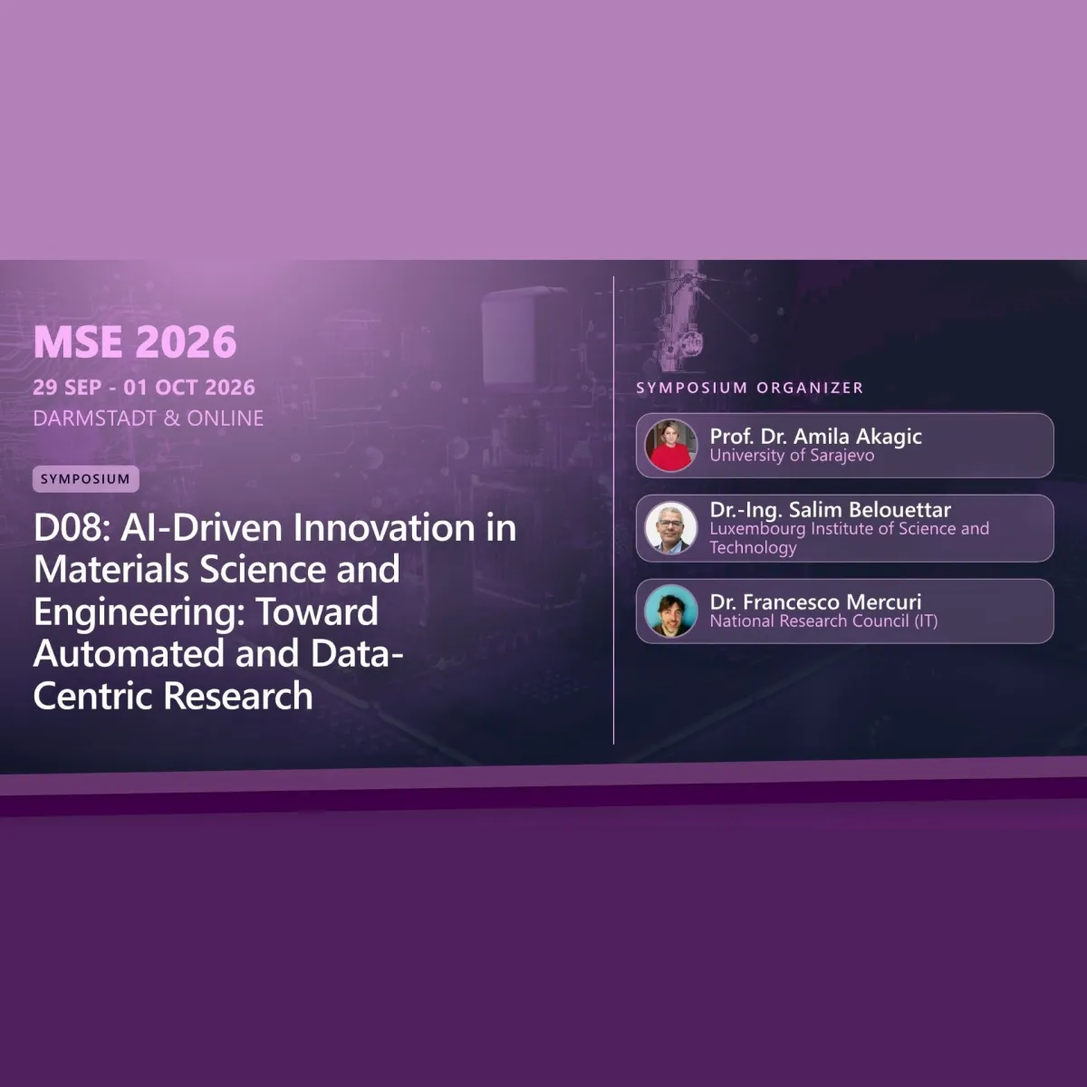 EuMINe @ MSE 2026: AI-Driven Innovation in Materials Science and Engineering – 29/09-01/10/2026 (Darmstadt, Germany)